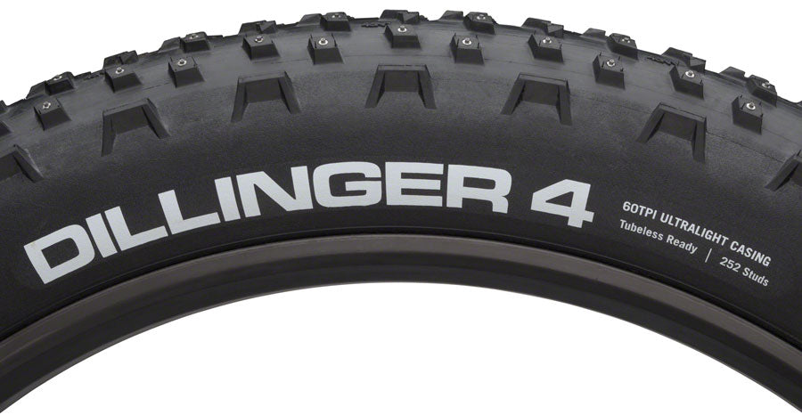 45NRTH Dillinger 4 Tire - 27.5 x 4 Tubeless Folding BLK 120 TPI 252 Concave Carbide Aluminum Studs