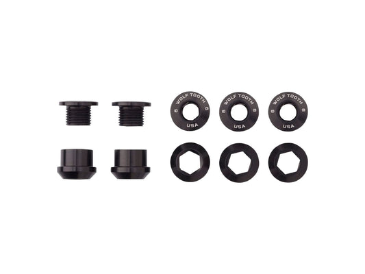 Wolf Tooth 1x Chainring Bolt Set - 6mm Dual Hex Fittings Set/5 Black