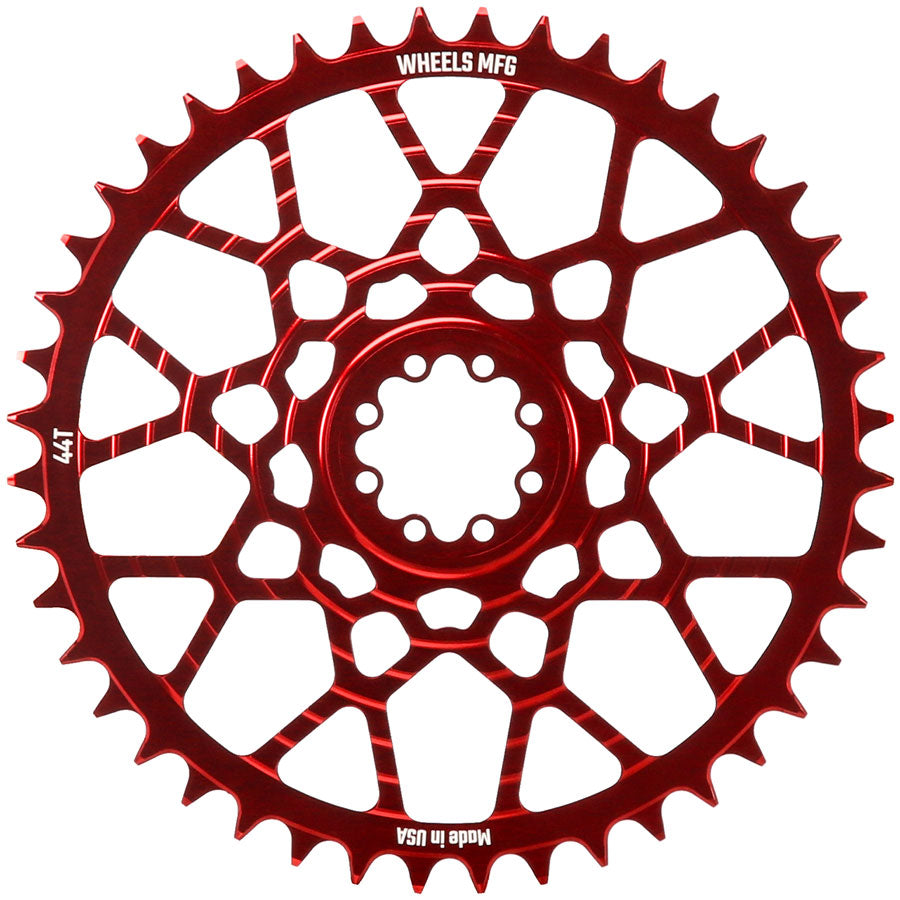 Wheels Manufacturing Gravel Direct Mount Chainring - 44t SRAM 8-Bolt Direct Mount 6.5mm Inboard Offset T-Type Chain Compatible Red