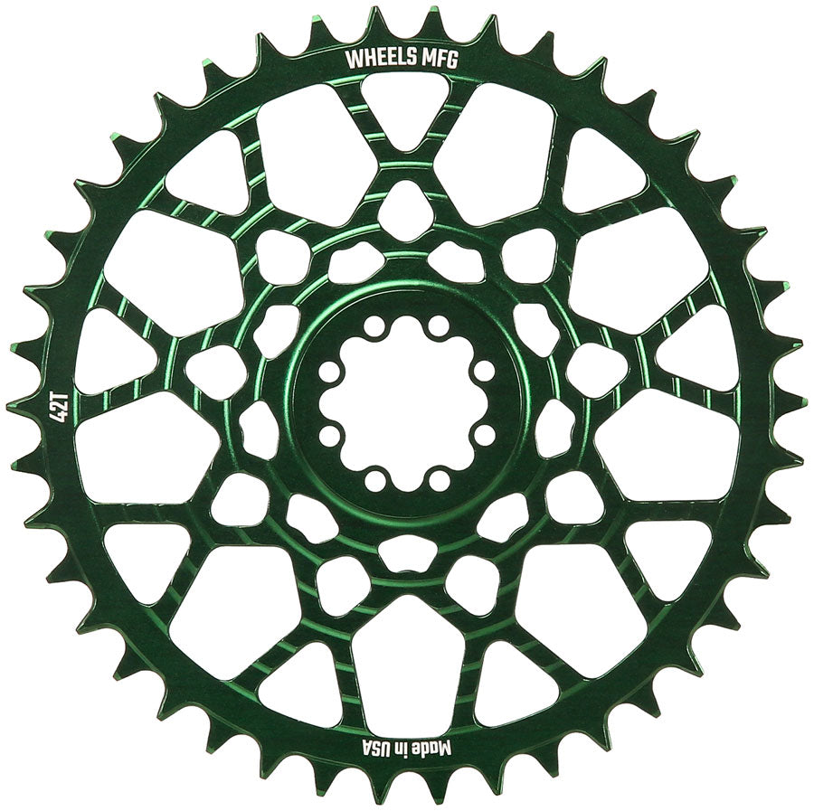 Wheels Manufacturing Gravel Direct Mount Chainring - 42t SRAM 8-Bolt Direct Mount 6.5mm Inboard Offset T-Type Chain Compatible Green