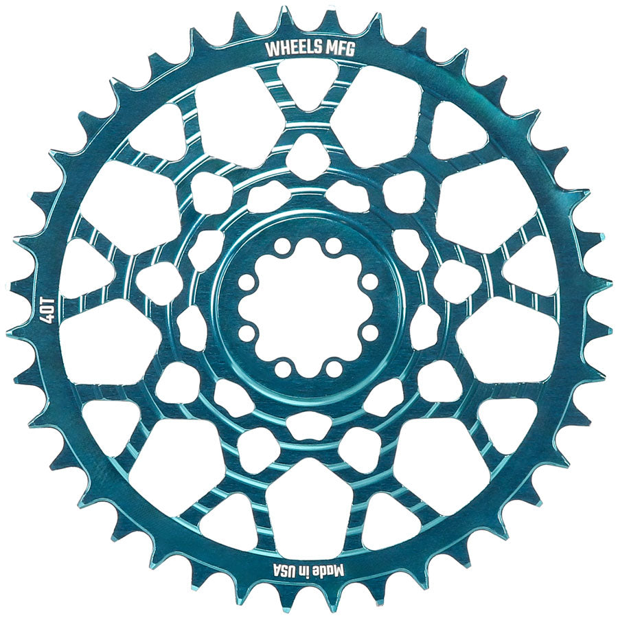 Wheels Manufacturing Gravel Direct Mount Chainring - 40t SRAM 8-Bolt Direct Mount 6.5mm Inboard OffsetT-Type Chain Compatible Teal