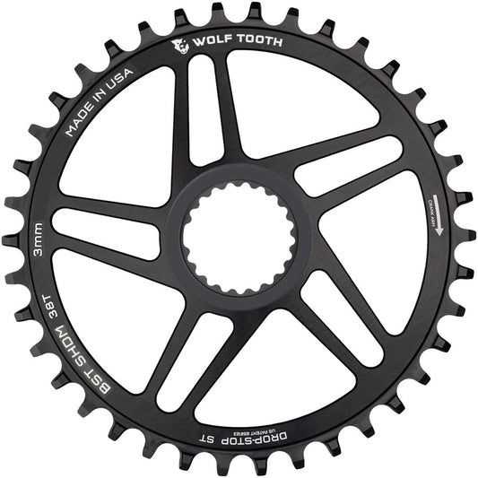 Wolf Tooth Direct Mount Chainring - 38t Shimano DM For Boost Cranks 3mm Offset Drop-Stop ST Requires 12-Speed HG+ Chain BLK
