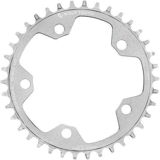 Wolf Tooth 110 BCD Cyclocross Road Chainring - 38t 110 BCD 5-Bolt Drop-Stop B Raw Silver